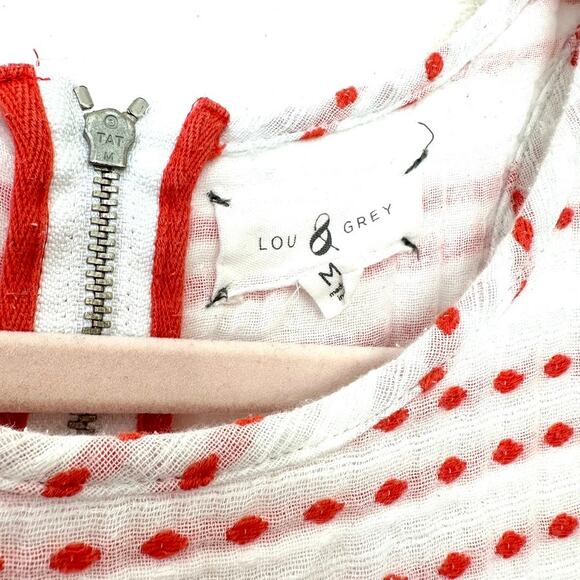 Lou & Grey Striped Sleeveless Dress with Orange Embroidered Dots, Size M - Picture 2 of 7